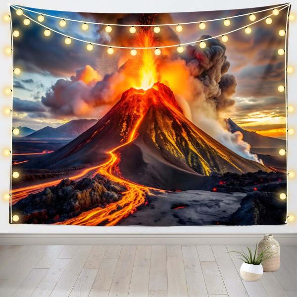 【並行輸入品】Loccor 火山タペストリー 大規模な火山噴火 レッドホット溶岩と火山灰の雲 壁掛け 自然 山 風景 タペストリー ホーム壁紙