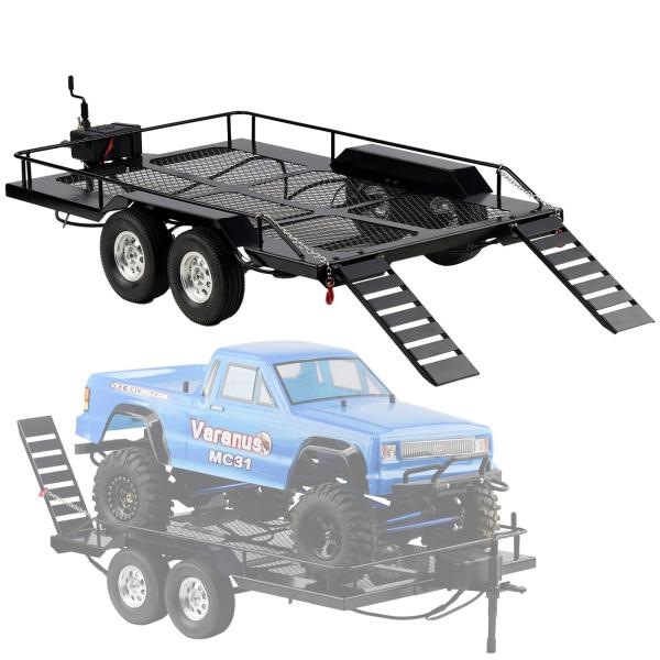 商品名: TGCWENG RCトレーラー、1/10スケールトレーラー、車の後ろを牽引するためのライトストリップ付き Axial D90 D110 SCX10 I II III TRX4 TRX6 Redcat GEN8 SMT CFX CC...