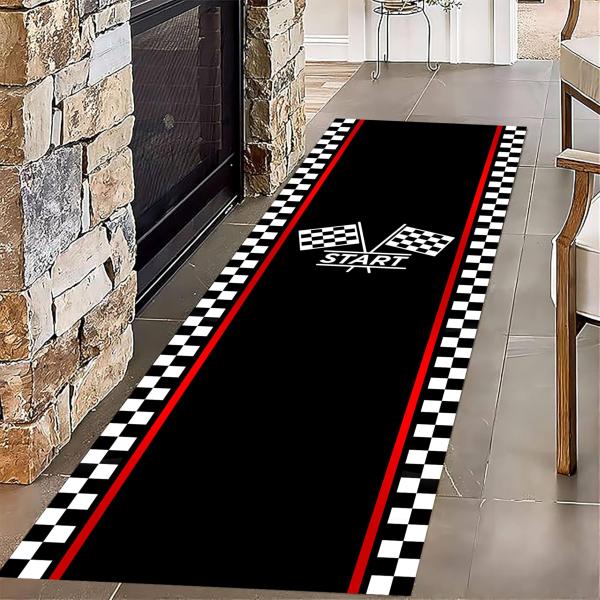 【並行輸入品】 Kuluoits Racing Track Runner Rug,2x7ft, Checkered Flag Crossed M