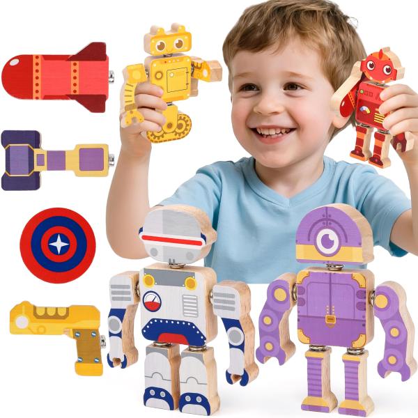 商品名: ファインモータービルディングロボットブロック 3歳以上のお子様向け スナップオンロボット組み立てブロック 分解ロボットプレイセット STEMモンテッソーリ 細かい運動技能学習 誕生日プレゼント 3歳以上の子供向け Fine Mot...