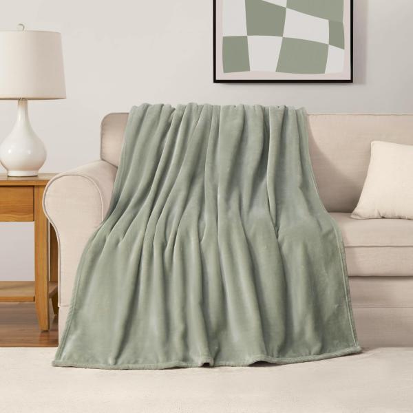 【並行輸入品】The Sheet Lab 無地 フラシ天 50インチ x 70インチ スローブランケット セージグリーン 究極の快適さと心地