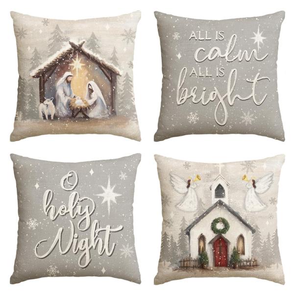 【並行輸入品】 AVOIN colorlife Christmas O Holy Night Jesus Snowflake Throw Pil