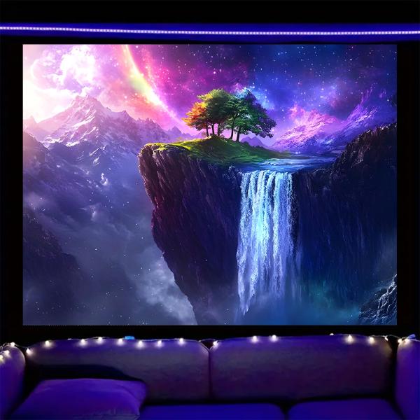 【並行輸入品】NuxovilarUV反応タペストリー ファンタジー 浮かぶ島のシーン ブラックライトタペストリー クール UV ブラックライト