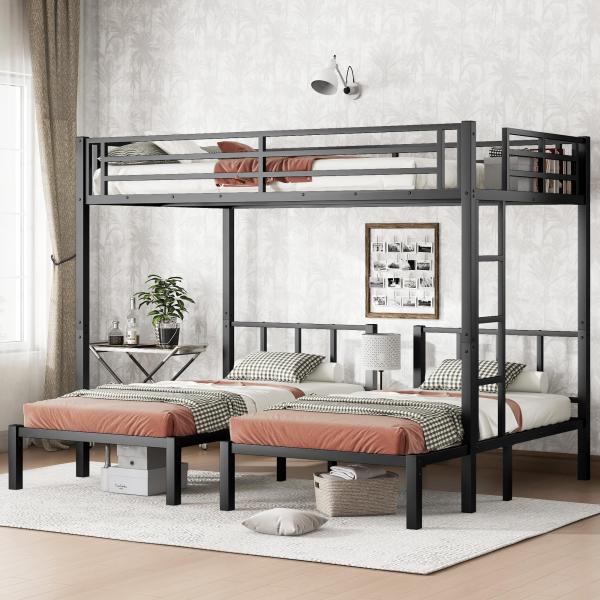 【並行輸入品】 Triple Bunk Bed, Queen Over Twin Bunk Beds for 3 Metal Bunkbed w