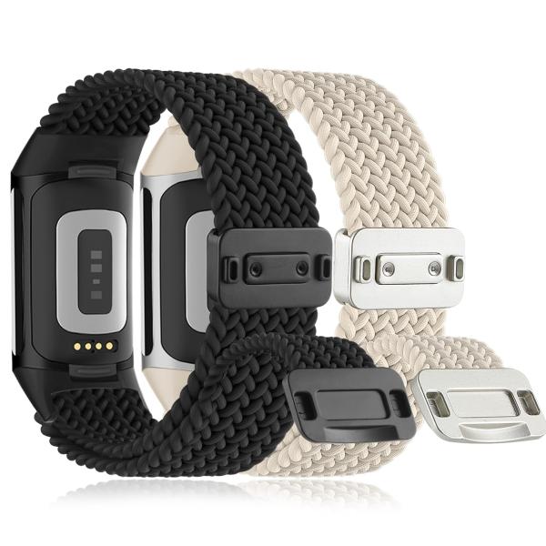 【並行輸入品】編組ナイロン Fitbit Charge 6 ウォッチバンド対応 磁気ストレッチ生地 ソフトループストラップ 調節可能なリストバン