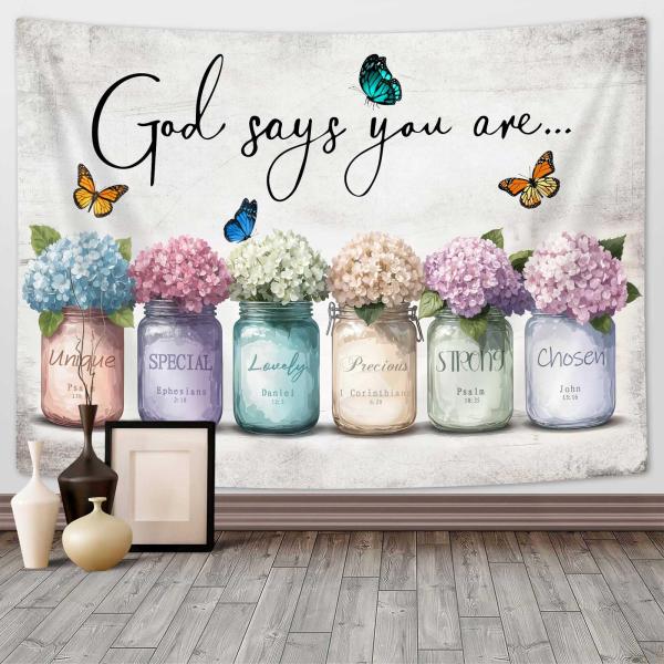 【並行輸入品】DYNH インスピレーションを与える聖書の一節タペストリー、God Says You Are Wall Sayings Flowe