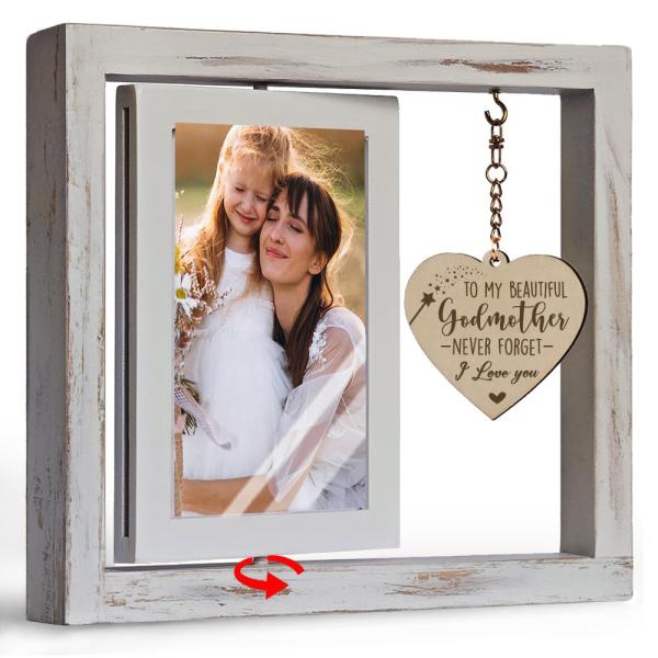 【並行輸入品】ホワイトゴッドマザー回転フローティングプロポーザル木製写真フレーム Will You Be My Godmother ギフト、ゴッ