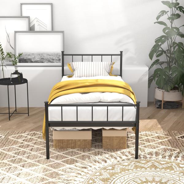 【並行輸入品】LUBEDCY クイーンメタルプラットフォームベッドフレーム ビクトリア朝ヴィンテージスタイル 錬鉄製ヘッドボード スチールスラッ