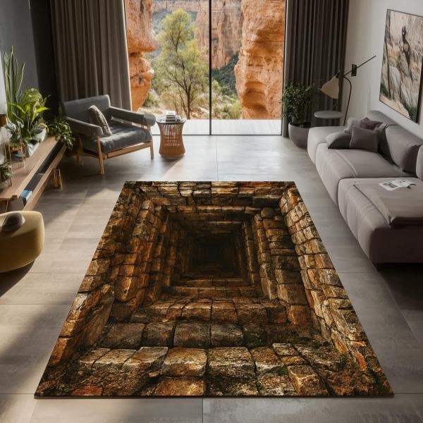 【並行輸入品】 3D Ancient Stone Tunnel Illusion Rug, 3'x5' Realistic Soft Non
