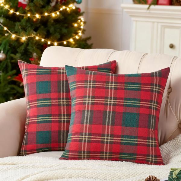 【並行輸入品】インフィジブル レッド クリスマス スロー 枕カバー 2020 Red Gingham Plaid Christmas Decor