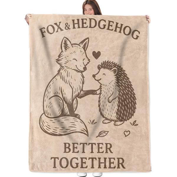 【並行輸入品】 ZZNHP Fox and Hedgehog Blanket, Animal Heart Flannel Throw, Soft
