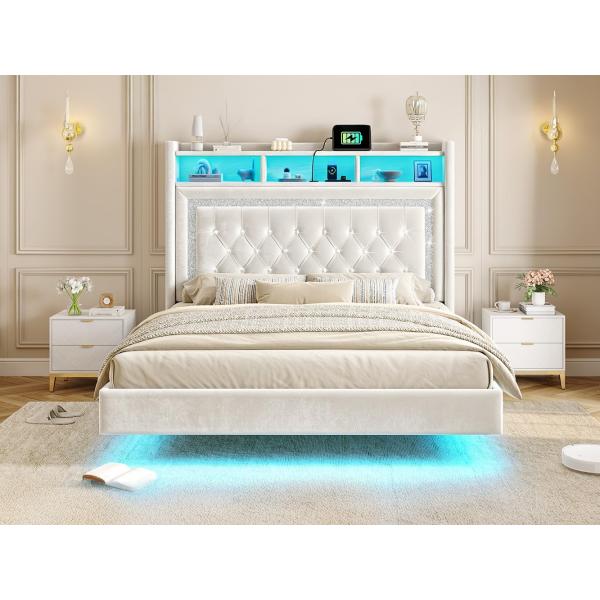 並行輸入品】Homkdom フローティングベッドフレーム クイーン LED