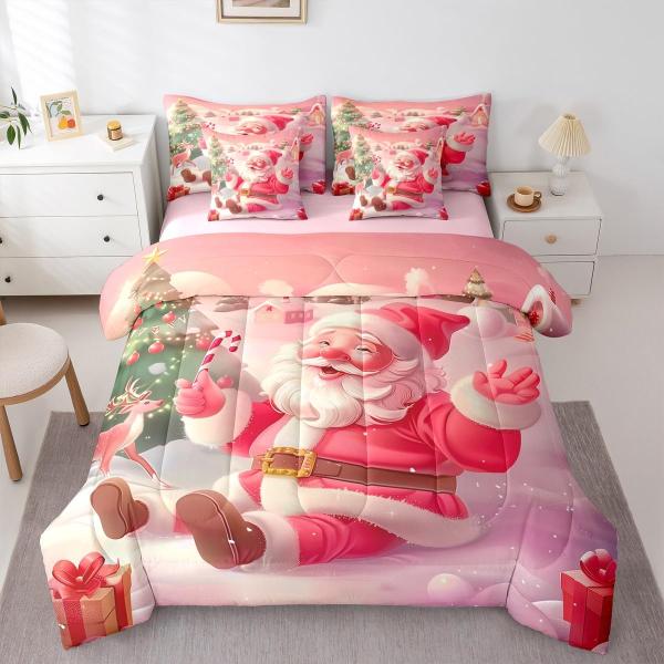 【並行輸入品】 Erosebridal Christmas Cute Santa Claus Queen Comforter Set Pink
