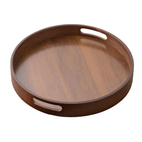 【並行輸入品】 11.8 Inch Rustic Wood Serving Tray with Handles Small Round, Dec