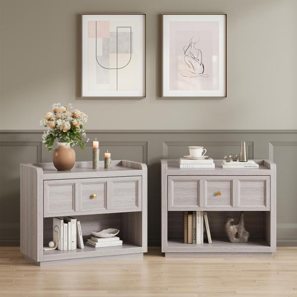 【並行輸入品】 Night Stand Set of 2, 26" Farmhouse Nightstands with Drawer Stor
