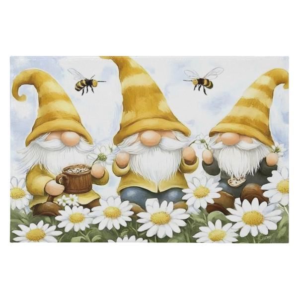 【並行輸入品】 Three Adorable Gnomes Daisies Bees Rugs for Entryway, Non Slip M