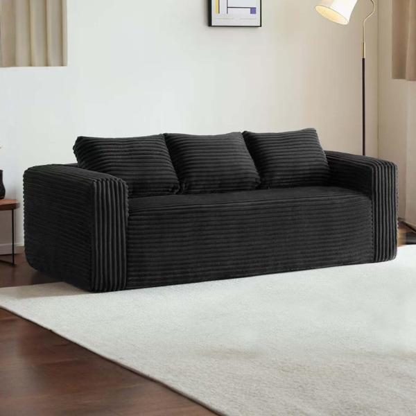 【並行輸入品】 80" Black 3 Seater Couch for Living Room, Modern Memory Foam Sof