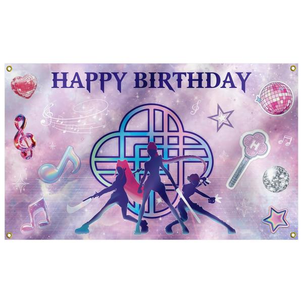【並行輸入品】 Happy Birthday Banner Tapestry 3X5FT Girl Group Pink Galaxy Conc