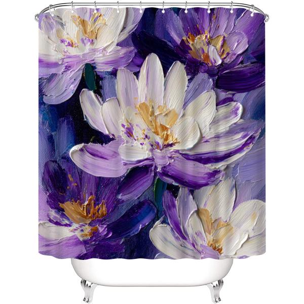 【並行輸入品】 Lavender Lotus Shower Curtain 72 x 72 Textured Floral Print fo