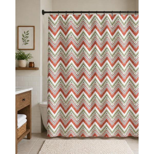 【並行輸入品】 Serafina Home Fabric Shower Curtain, Chevron Bohemian Design, Or