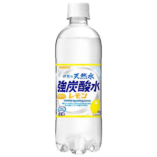 サンガリア 伊賀の天然水 強炭酸水 レモン 500mlペットボトル×24本入×(2ケース)｜ 送料無料