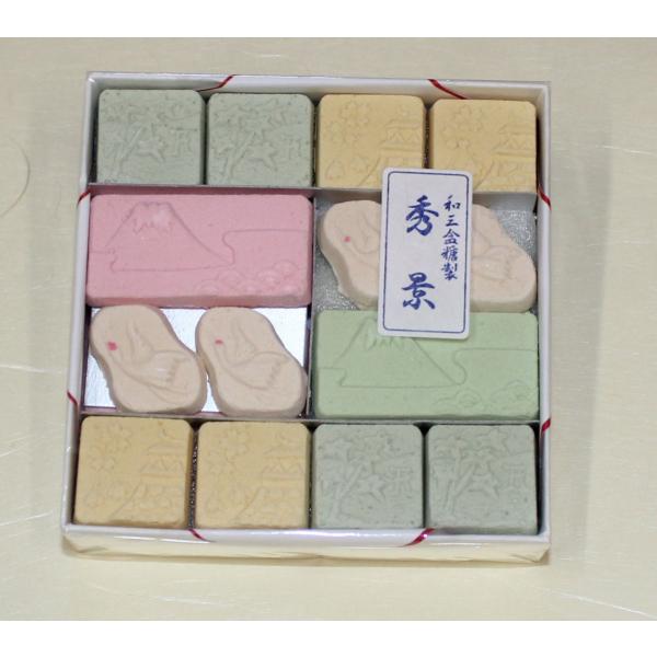 名　　称　干菓子原 材 料　和三盆糖、澱粉、着色料内 容 量　約80ｇ箱サイズ　8.7cm×8.7cm×2.2cm賞味期限　約３ヶ月【栄養成分表】　　　（100g当たり）エネルギー　398kcalたんぱく質　0.1g脂　　　質　0.1g炭 ...
