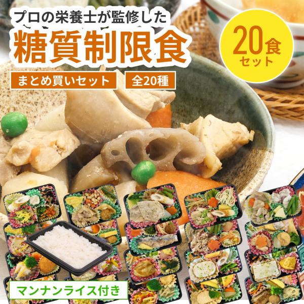 冷凍弁当 ご飯付き 糖質制限食 おかず20食 糖尿病食 マンナンライス 食品 減塩 低糖質 糖質制限 カロリー 冷凍 食べ物 惣菜 おかず 炭水化物 ギフト 宅配弁当