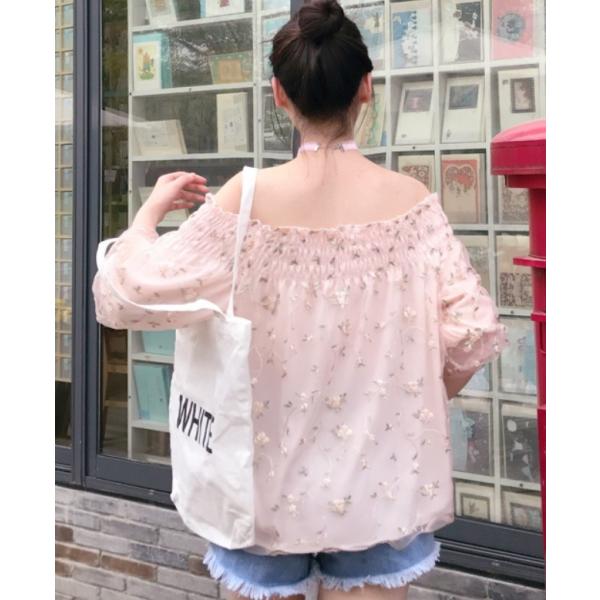 オフショル 花柄 刺繍 ふんわり レース トップス レディース