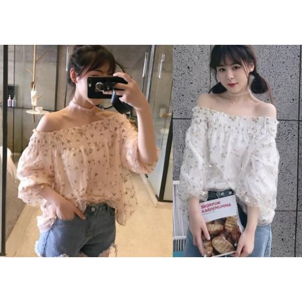 オフショル 花柄 刺繍 ふんわり レース トップス レディース