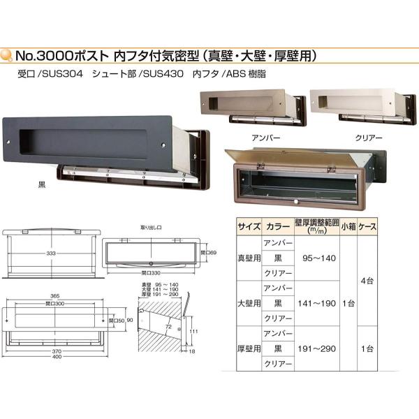 No 3000ポスト内フタ付気密型 ショップササキ厚壁用厚壁用住宅設備内フタ付気密型アンバー