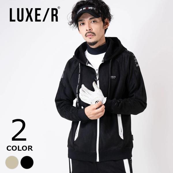 メンズ ゴルフウェア LUXE/R GOLF ポリスウェード 切替 メッシュ ZIPUPパーカー ジャケット ブルゾン セットアップ ストレッチ 伸縮性 速乾 防風 防寒 機能性