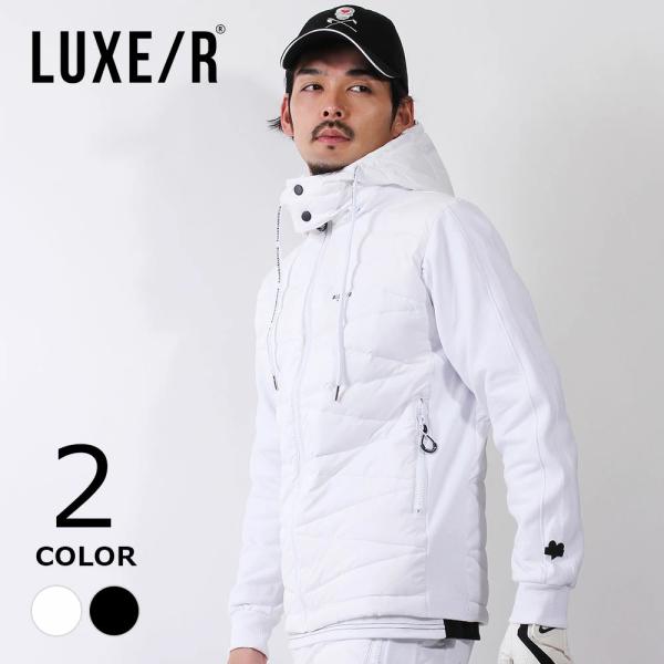 メンズ ゴルフウェア LUXE/R GOLF ダウン ジャケット ブルゾン パーカー 防寒 寒さ対策 保温 暖かい 軽量 ストレッチ 伸縮性 ゴルフ 撥水 セットアップ ラグジュ