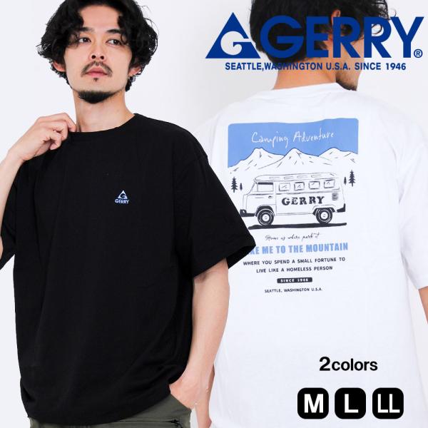 GERRY ジェリー メンズ 半袖Tシャツ 大きいサイズ 綿100％ シンプルバックプリント 大人 白T カジュアル 夏 夏服 アウトドア レジャー 旅行 キャンプ 30代 40代