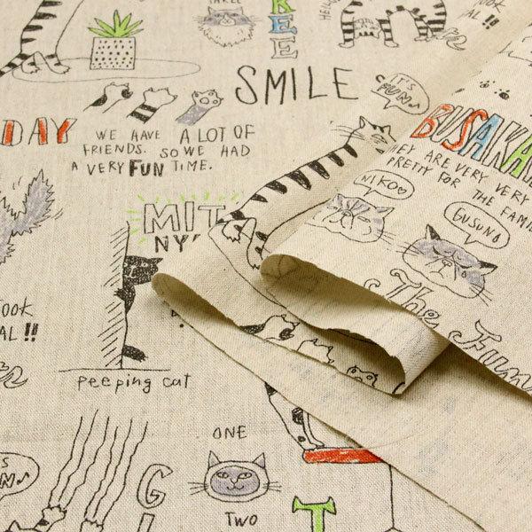 会員5 引 Funny Cat 綿麻キャンバス生地 ハーフリネン ハンドメイド 雑貨 インテリア エプロン 猫 Cat 50cm単位 013 19 My059 Cl 生地通販 布1000ネット ヤフー店 通販 Yahoo ショッピング