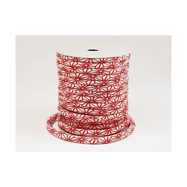 ■表地（ちりめん）：ポリエステル100%　中芯：アクリル100% ※10cm単位で販売、価格は10cm分です。数量は10cm単位で入力して下さい(例:1m購入なら数量10) ●白地に赤の麻の葉模様が鮮やかなちりめん紐です。シンプルな白地のひ...