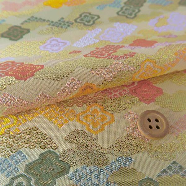 金襴生地(金らん)雲取りに飛び花菱柄(クリーム色) 10cm単位 切り売り