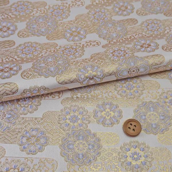 金襴生地(金らん) 霞に唐花紋(白/薄紫) 10cm単位 切り売り
