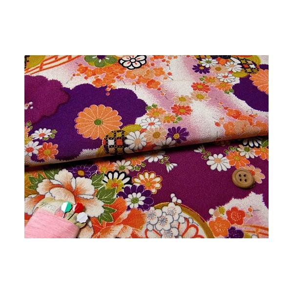 超熱 一越ちりめん 水辺の花景色 紫 10cm単位 切り売り ちりめん Www We Job Com