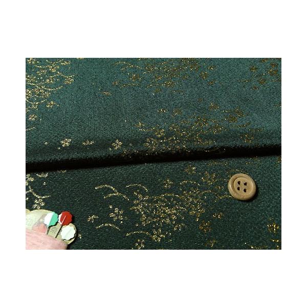 ちりめん生地・露芝に桜(深緑) 10cm単位 切り売り