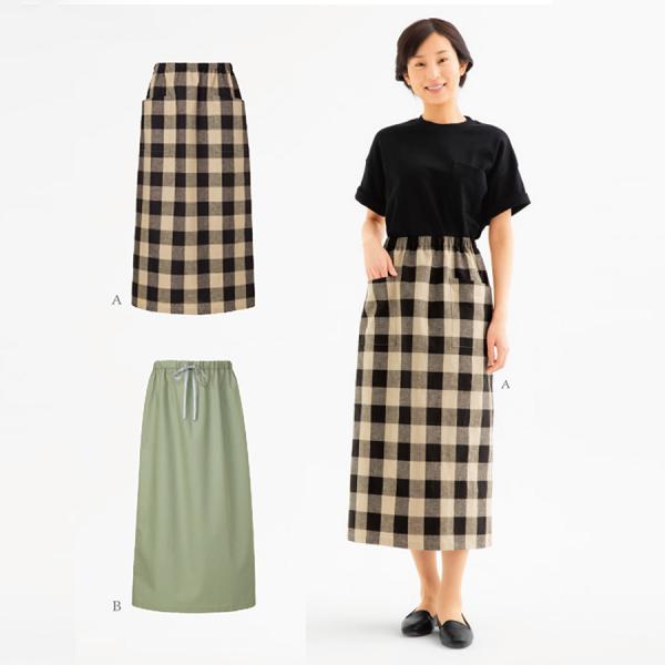 ■おとな女性用（身長150-170cm、ヒップ82-106cm）ウエスト総ゴムで作りやすく、はき心地も抜群のストレートスカートの実物大パターンです。程よいゆとりのあるシルエットは体型をカバーしながらもすっきり見え、リラックス感のある着こなし...