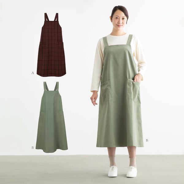 ■おとな女性用（身長152-170cm、ヒップ84-104cm）エプロンの機能性とジャンパースカートのおしゃれ感を組み合わせた「エプロンジャンパースカート」の実物大型紙です。ゆったりとしたAラインシルエットで、インナーを選ばず重ね着を楽しめ...