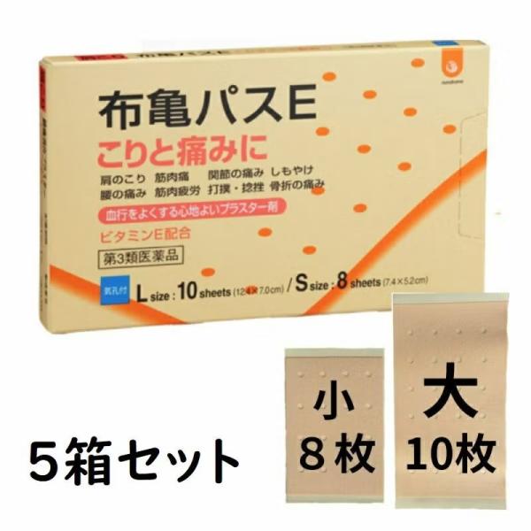 温湿布 布亀パスE Lサイズ10枚 Sサイズ8枚 5個セット 布亀　血行促進　鎮痛消炎（温感パップ剤） 第3類医薬品　爆買