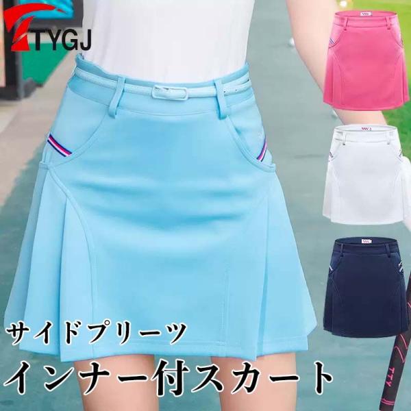 TYGJ】ゴルフウェア サイドプリーツ スカート インナーパンツ TYGJ】ゴルフウェア サイドプリーツ スカート インナーパンツ