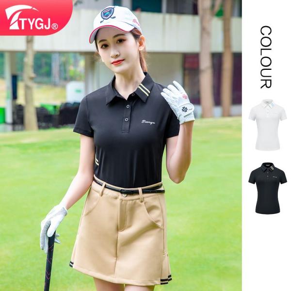 PXG 夏用ゴルフウェア レディース 無地 半袖Tシャツ ラペルトップス PXG 夏用ゴルフウェア レディース 無地 半袖Tシャツ ラペルトップス