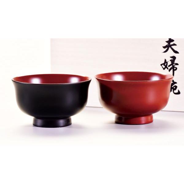 ペア椀 和食器 夫婦椀 木製 会津漆器 溜 吟朱 4.0 百合型 漆塗り 会津