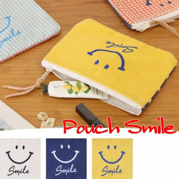 ポーチ 刺繍 スマイル 化粧ポーチ レディース ファッション 小物 小物