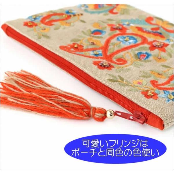 刺繍 ビーズポーチ ペイズリーｌ かわいい 新品未使用正規品 おしゃれ コットン ビーズ スパンコール ハンドメイド 手作り 化粧ポーチ 小物入れ 布 北欧 アジアン雑貨