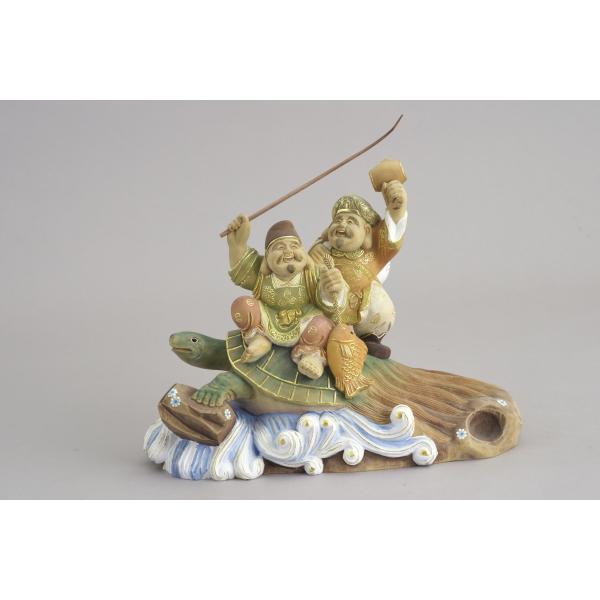 極上品　仏教工芸品　一刀彫　総ケヤキ材　福神　恵比寿　大黒 極上品 仏教工芸品 一刀彫 総ケヤキ材 福神 恵比寿 大黒 極上品