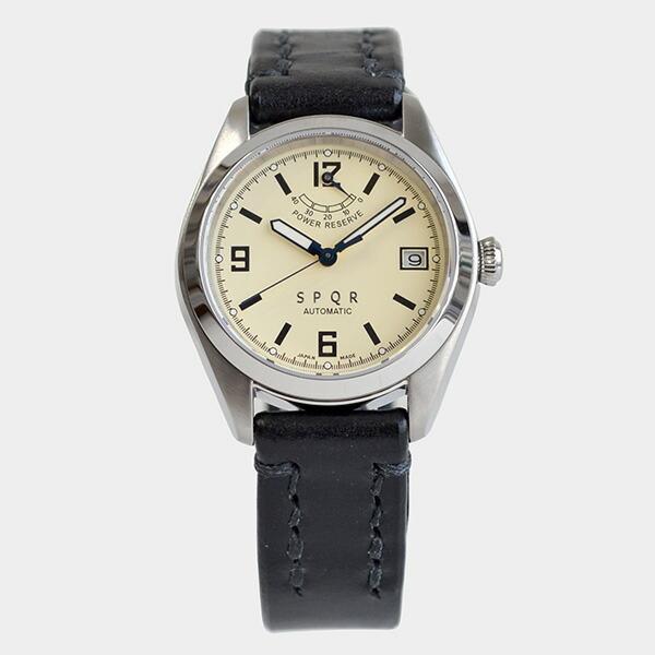 スポール SPQR 手巻き付自動巻 パワーリザーブ 腕時計 【径36mm】カレンダー アイボリーフェイス SOMES ソメス ブライドルレザー VPS
