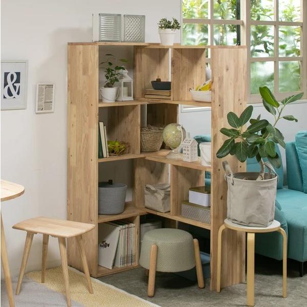 オープンシェルフ 伸縮 天然木 木製 無垢材 棚 本棚 巾752×高さ1526